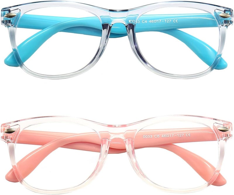 FANNYGO Store 2 Pack kids Blue Light Blocking Glasses For Girls And Boys Computer Blue Light Blocking Glasses For Age 3-11 (Light blue + Light pink) - Image 2